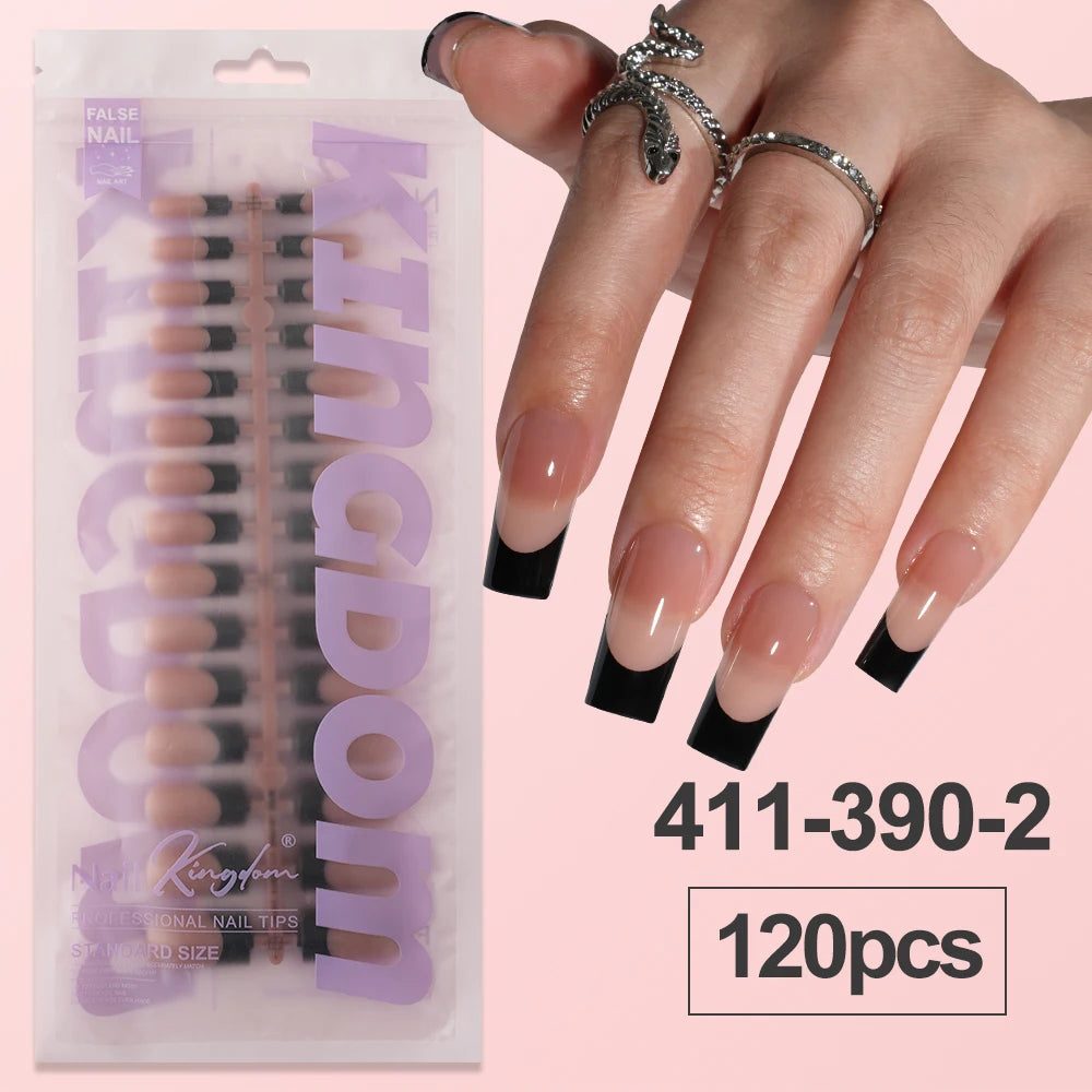 150pcs Wholesale Press on Gel Nails French White Black Tips Private Label Almond Square Coffin French Press on Nails Strip