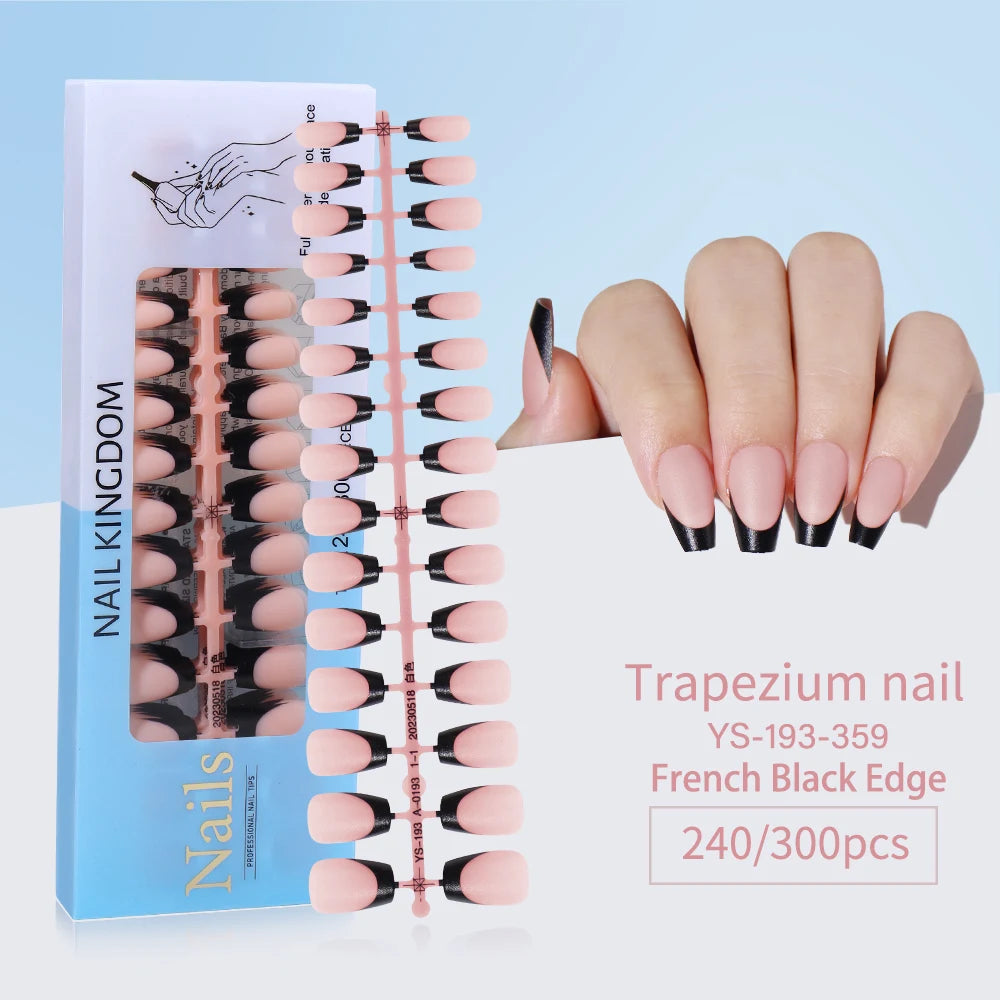240pcs French Gel X Tips Press on Long Almond False Nails Premade Designed X Coat Tips Full Cover French Tip Press on Nails