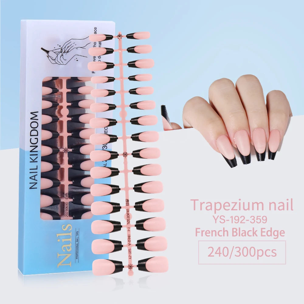 240pcs French Gel X Tips Press on Long Almond False Nails Premade Designed X Coat Tips Full Cover French Tip Press on Nails