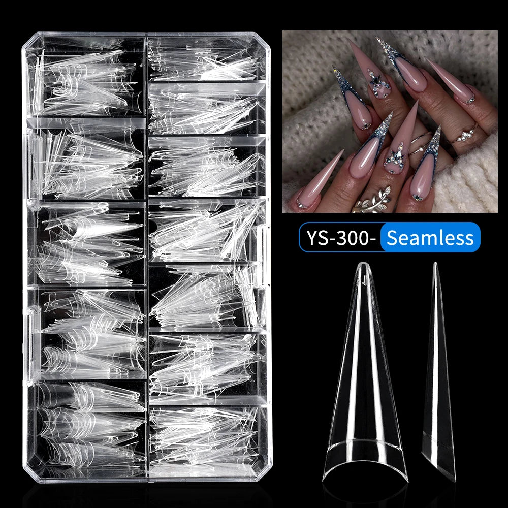 Long Stiletto False Nails 504pcs 12sizes Half Cover Traceless Natural Clear Stiletto Nail Tips