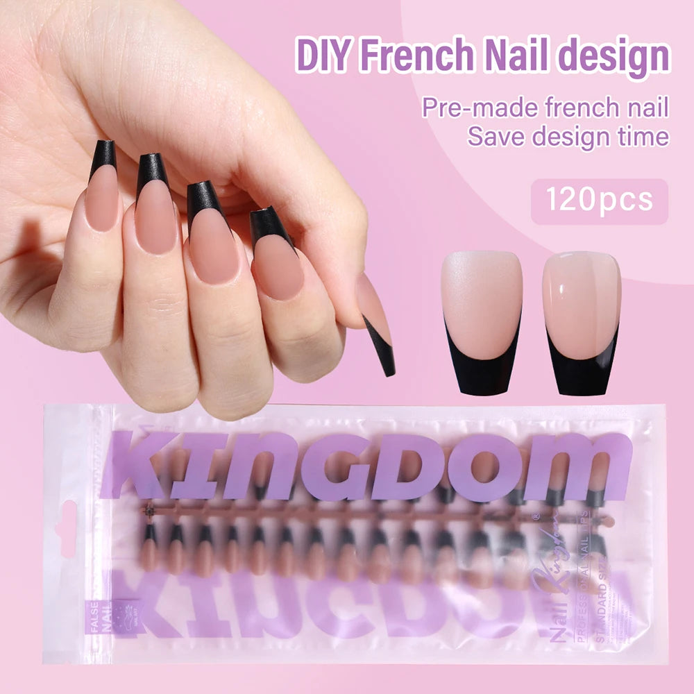 150pcs Wholesale Press on Gel Nails French White Black Tips Private Label Almond Square Coffin French Press on Nails Strip