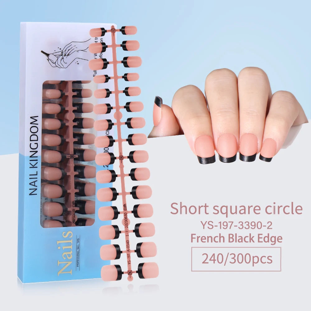 240pcs French Gel X Tips Press on Long Almond False Nails Premade Designed X Coat Tips Full Cover French Tip Press on Nails
