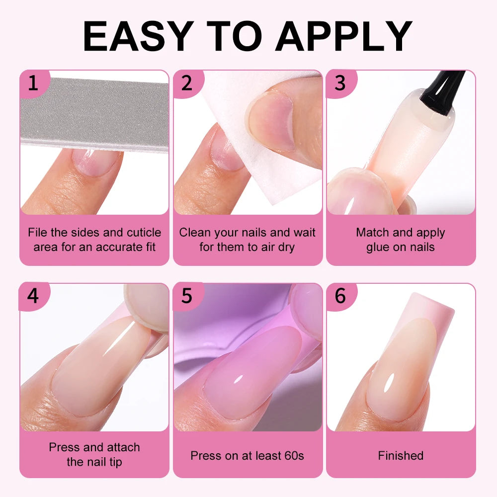 Nail Supplier 150PCS Pink French Tip Wearable Nail Long Short Square Almond Full Cover Pink Solid Color French Press on Nail