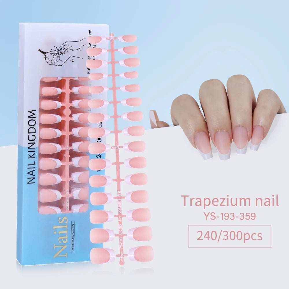 240pcs French Gel X Tips Press on Long Almond False Nails Premade Designed X Coat Tips Full Cover French Tip Press on Nails
