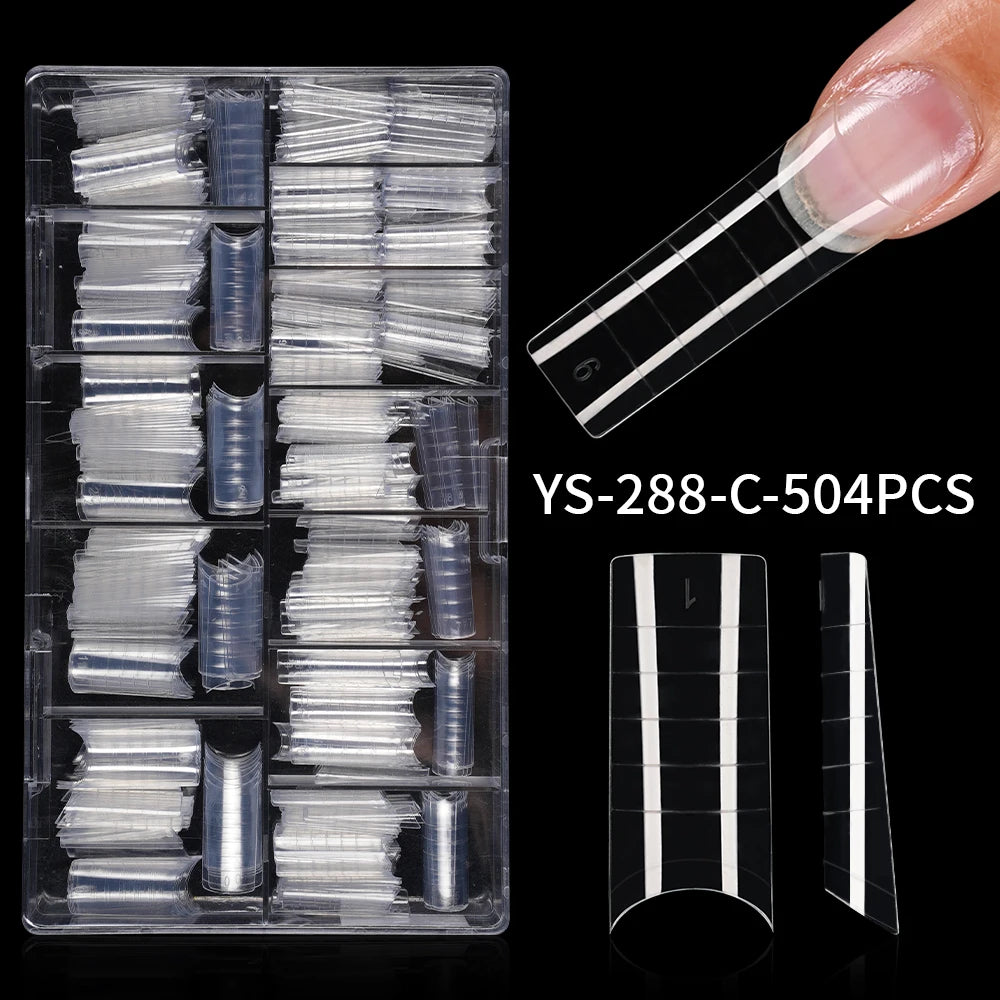 Factory Wholesale 504pcs/Box False Nail Tips Nature Clear Half Cover French Square Nail Tips With Scales for Nail Art Salon