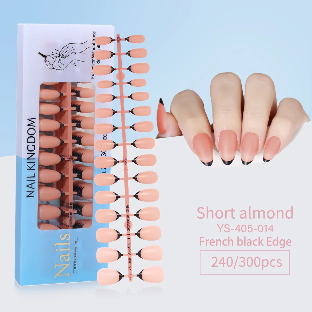 240pcs French Gel X Tips Press on Long Almond False Nails Premade Designed X Coat Tips Full Cover French Tip Press on Nails