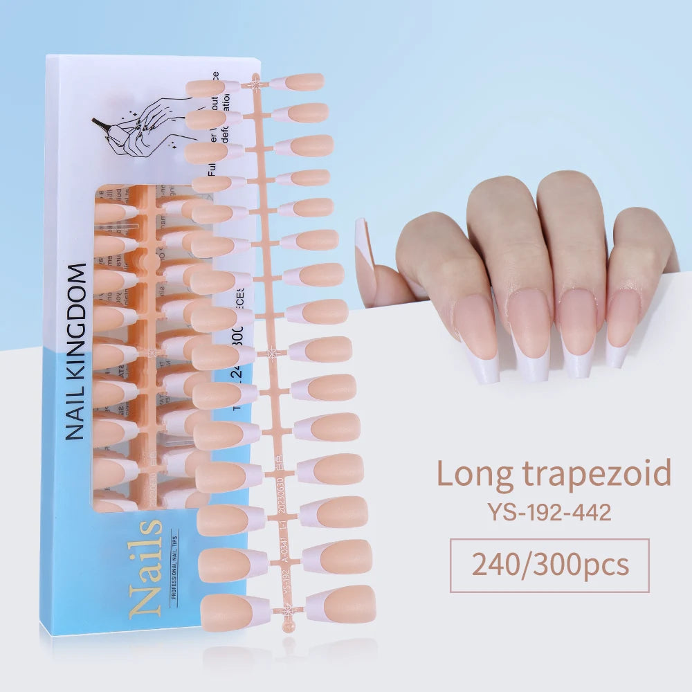 240pcs French Gel X Tips Press on Long Almond False Nails Premade Designed X Coat Tips Full Cover French Tip Press on Nails
