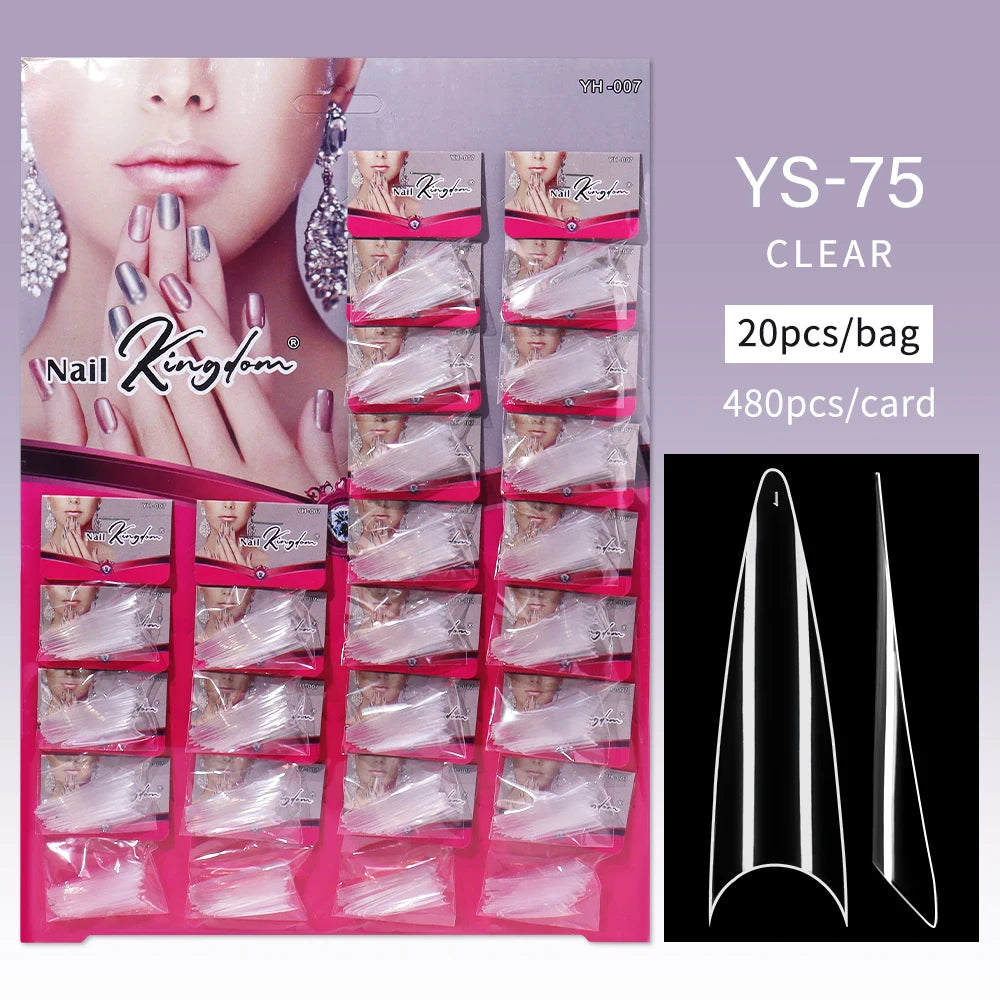 Nail Kingdom 480pcs 24Bags/Set Nail Tips Solid Color Clear Coffin/Square/Almond  Full Cover Nail Tips False Nail Wholesale