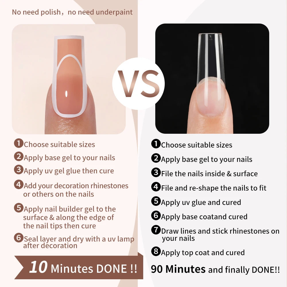 120PCS/Bag French Artificial Fingernails Custom Logo Nude Color Full Cover Long Square False Nails French Press on Nails