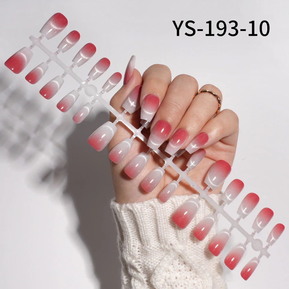 Wholesale New 30Pcs Glitter Luxury Handmade Crescent Cat Eye Nail Tips French Soft Gel Nail Art Kits False Press on Nails Set