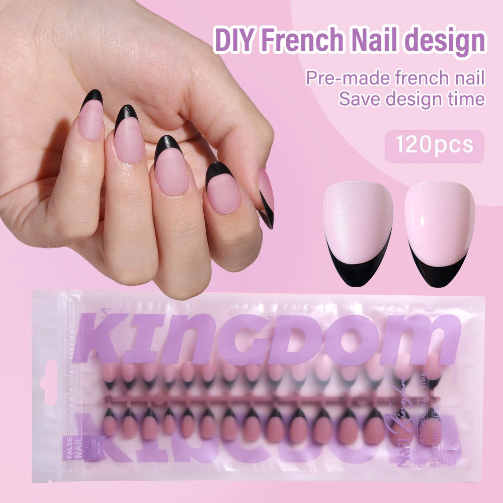 150pcs Wholesale Press on Gel Nails French White Black Tips Private Label Almond Square Coffin French Press on Nails Strip