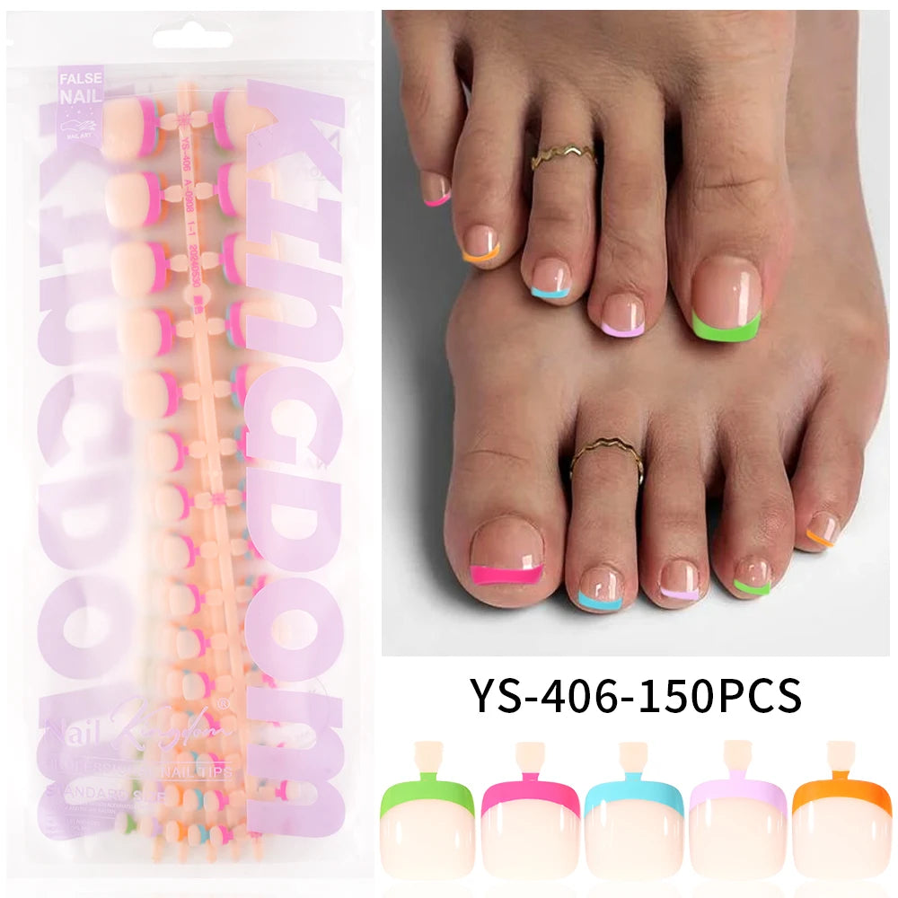 Wholesale 120/150PCS Mixed Color French Square Designs Certain Colorful French Press on Toe Nails Tip for Feet Nail Art Salon