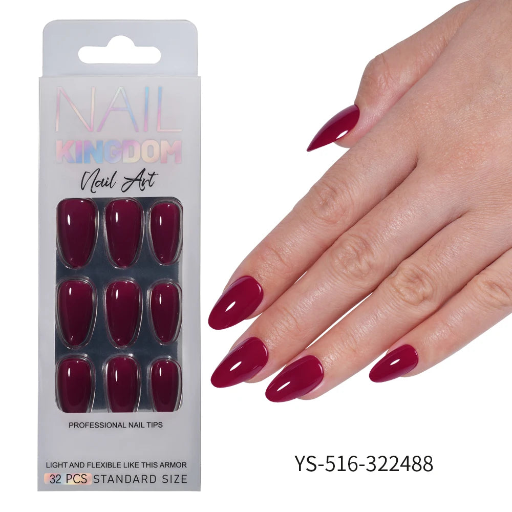 Nail Factory Custom 32pcs/30pcs Handmade Gel Nails Press on Full Cover Solid Color Aurora Glitter Almond Press on Nail Tips