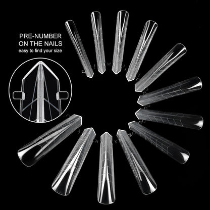 New Wholesale 120Pcs Pyramid Edge Nail Mold Tips 12 Size Full Cover Reusable Acrylic Extension Clear Pyramid Plastic Nail Form