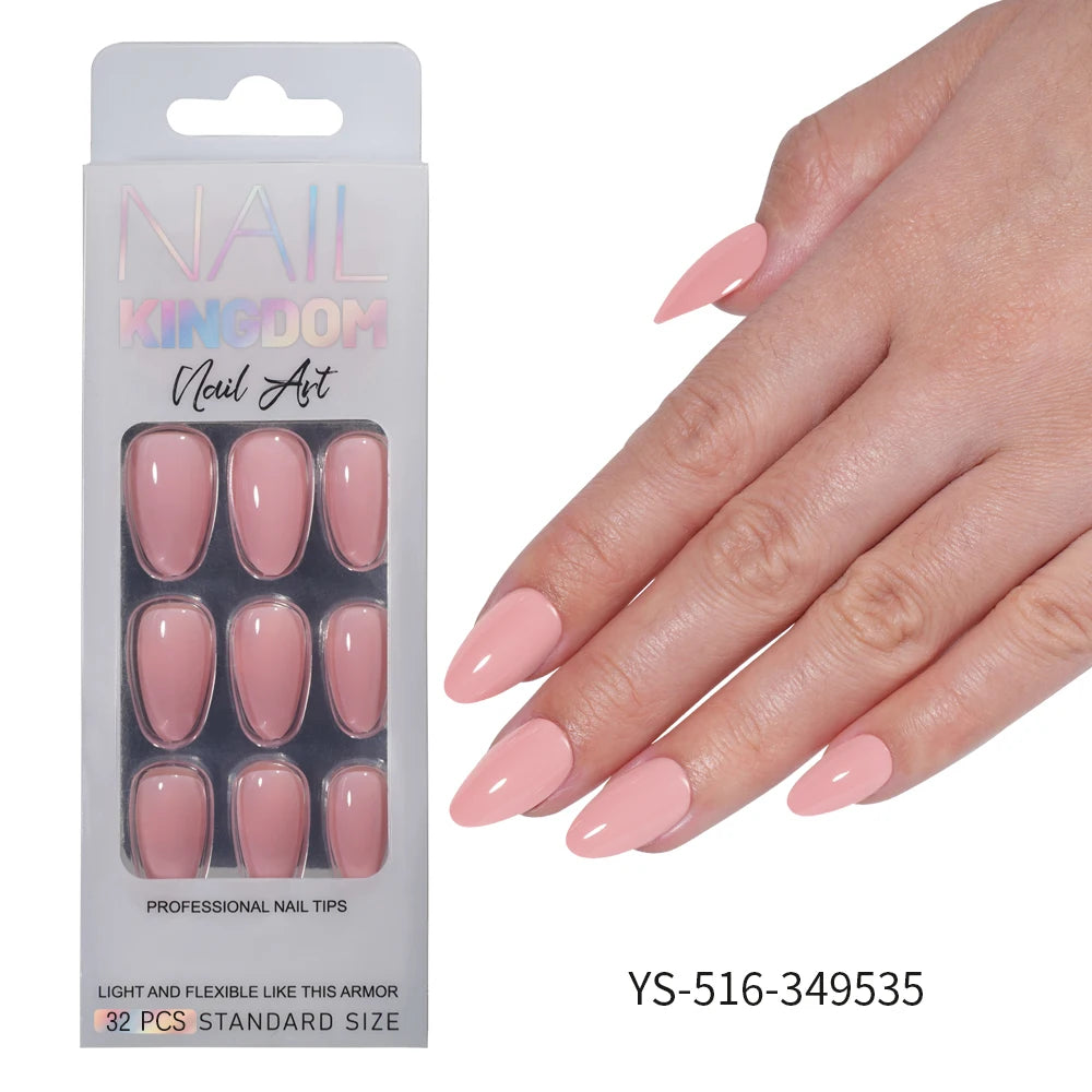 Nail Factory Custom 32pcs/30pcs Handmade Gel Nails Press on Full Cover Solid Color Aurora Glitter Almond Press on Nail Tips