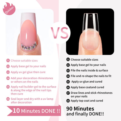 Wholesale 30Pcs Handmade Diamond French Press on Nails Art Tips Designed Rhinestones Medium Square Gel for Fingers