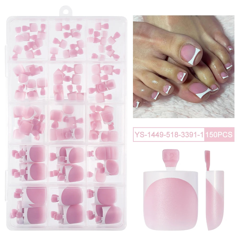 Custom 150pcs Press on Foot Nail Tips Artificial Fake Toenails Handmade Short Square French Soft Gel Press on Toe Nails