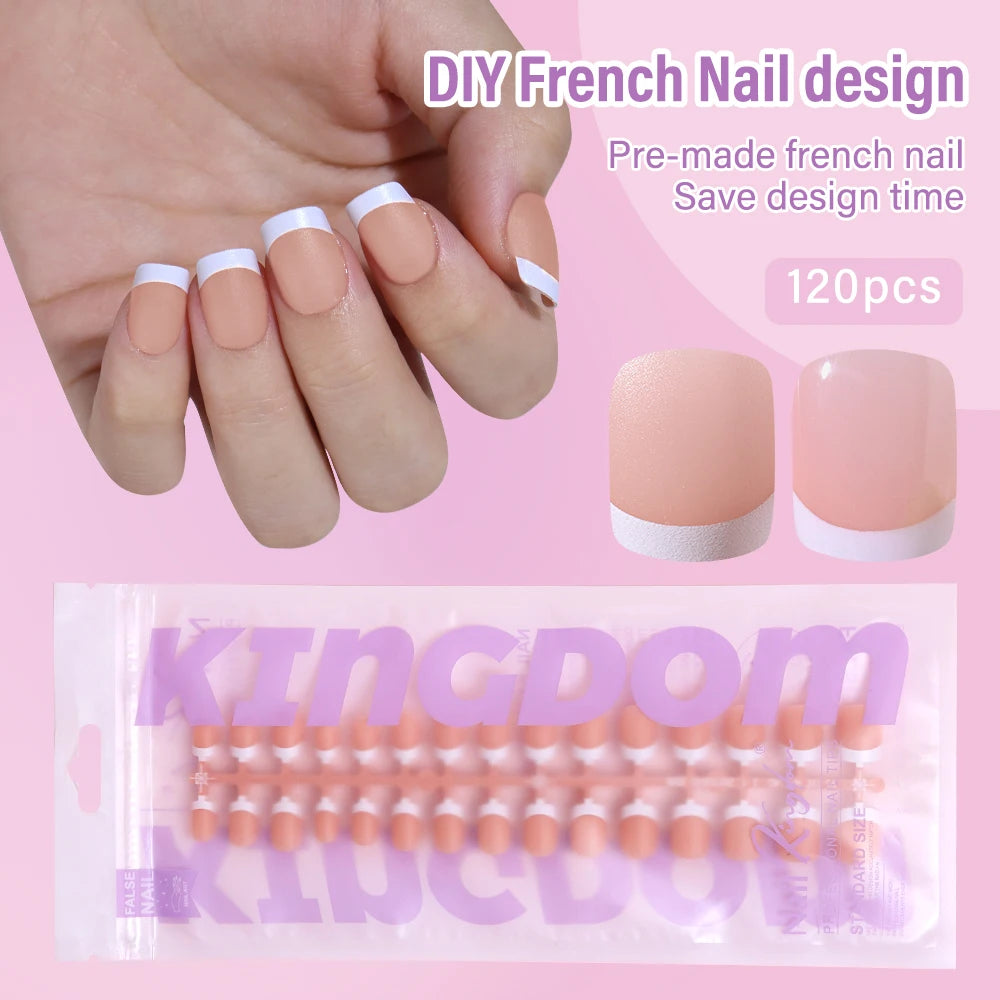 150pcs Wholesale Press on Gel Nails French White Black Tips Private Label Almond Square Coffin French Press on Nails Strip