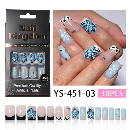 Wholesale Private Label 30pcs Acrylic 3D Luxury False Nails French Flower Design Short Square Press on Nails for Nail Art Salon
