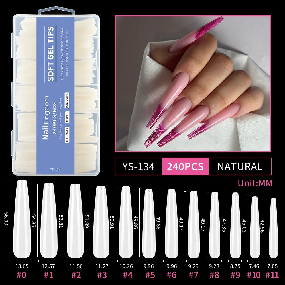 Wholesale Full Half Cover Long Stiletto Square Coffin Nails Tips Soft Gel Nail Extension Tips Nail Tips Non C Curve