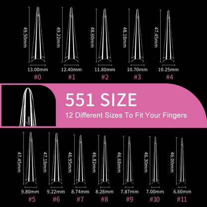 Wholesale Extra Long 504pcs Stiletto Nail Tips Long Pointed Nail Extensions for Finger Nature Clear Half Cover Manicure Design