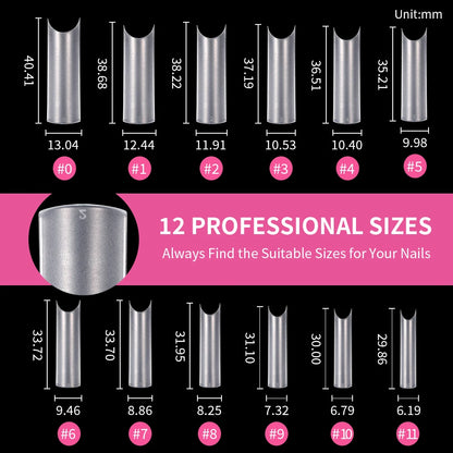 Wholesale ODM OEM Long Stiletto False Nails 240pcs 12sizes Traceless Half Cover Clear Long Stiletto Square Round Matte Nail Tips