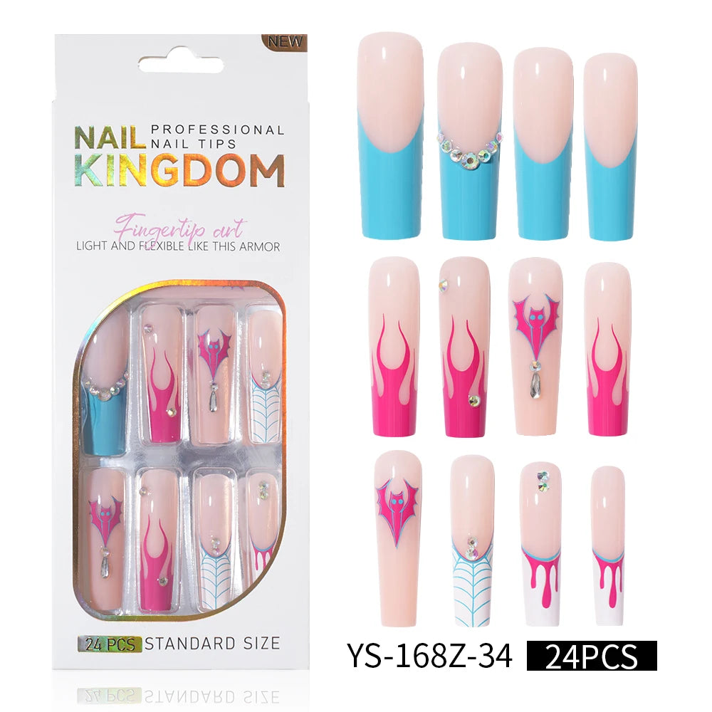 Private Label Wholesale Custom 24pcs French Style Press on Nail Long Square Rhinestone Luxury Press on Nails With Diamond