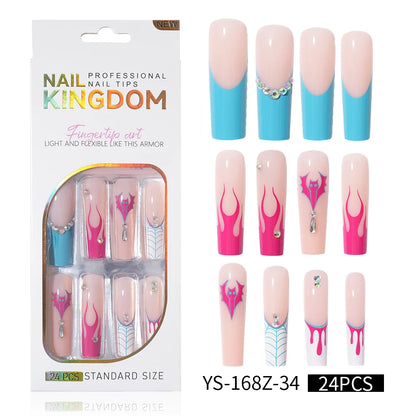 Private Label Wholesale Custom 24pcs French Style Press on Nail Long Square Rhinestone Luxury Press on Nails With Diamond