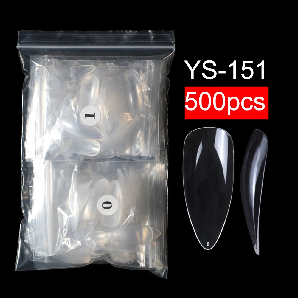 Nail Almond Tips XXL Full Cover Clear Almond ABS 500 Pieces Soft Gel Press on Nails Kit Almond Nail Tips