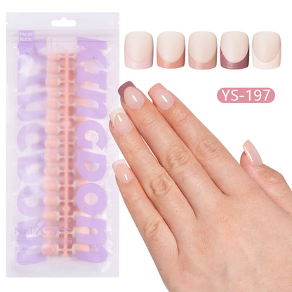 Wholesale Short Square Fake Nails 150pcs/Bag Full Cover Almond Coffin Press on Nails Art With Colorful French Tips