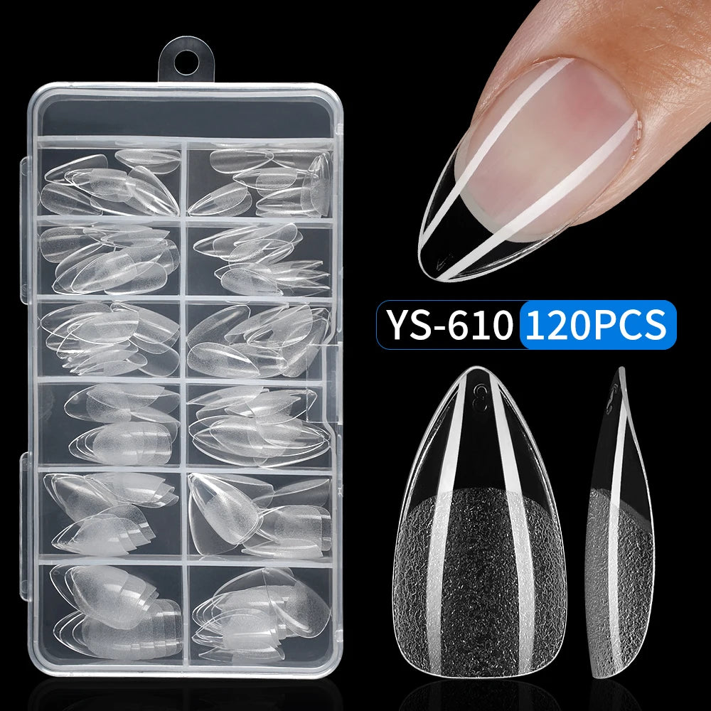 Nail Supplies 120/240Pcs Full Cover Half Frosted Almond False Nail Tips Clear Semi Matte Almond Nail Tips