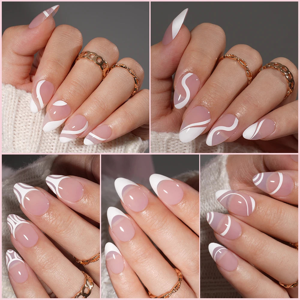 Factory Price 120pcs Full Cover French Handmade Gel Press on Nail Tips Wholesale Natural Nail Tips With Art Design