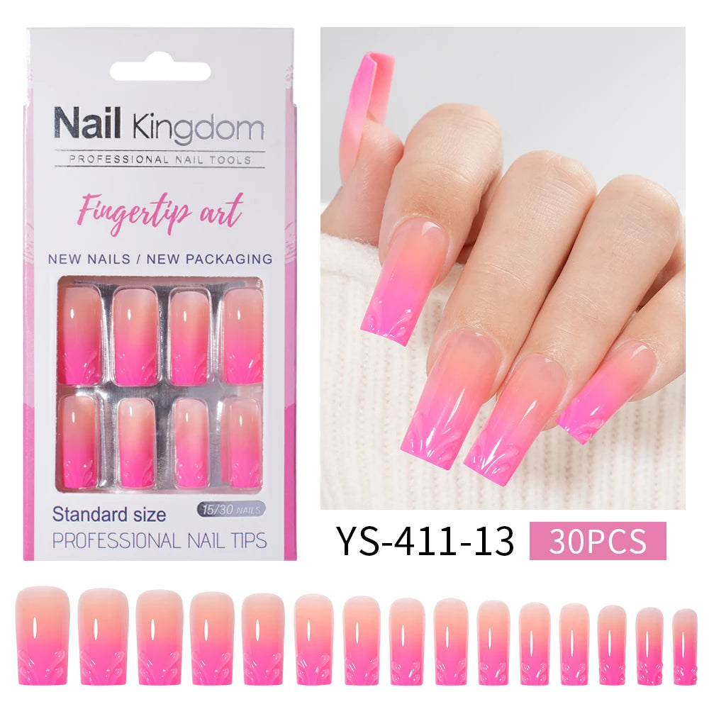 Nail Supplier Custom 30PCS Acrylic Designed Press on Nails Art Handmade Medium Square 3D Flower Gel French Press on Nails