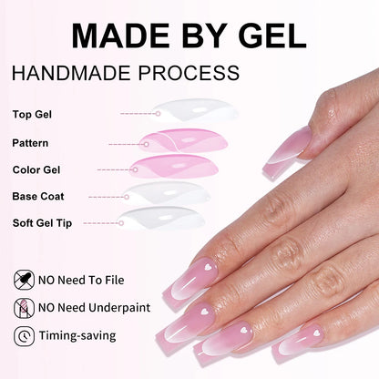 Wholesale 120pcs French Square False Nails Tip Brown Pink Heart Design Soft Gel Nails Press on French Tips