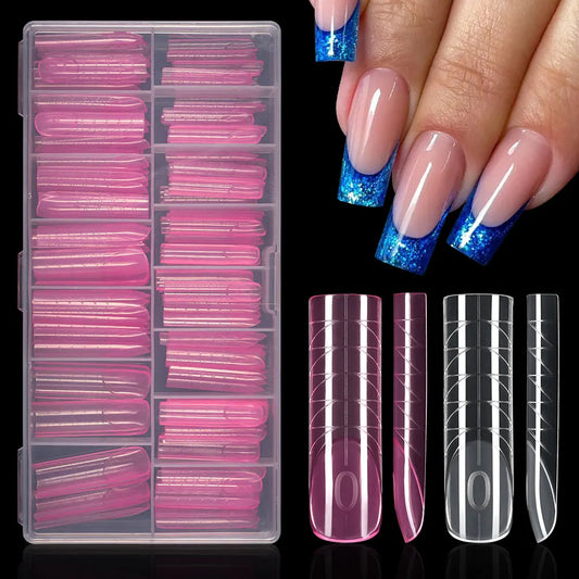 Private Label Russia Quick Building Nail Molds 140Pcs Acrylic Extension Form Tips Traceless Pink Plastic Dual Form Nail Tips
