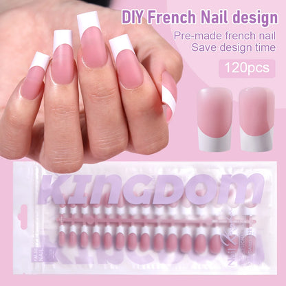 150pcs Wholesale Press on Gel Nails French White Black Tips Private Label Almond Square Coffin French Press on Nails Strip