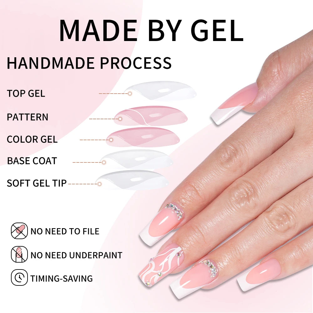 Wholesale 30Pcs Handmade Diamond French Press on Nails Art Tips Designed Rhinestones Medium Square Gel for Fingers