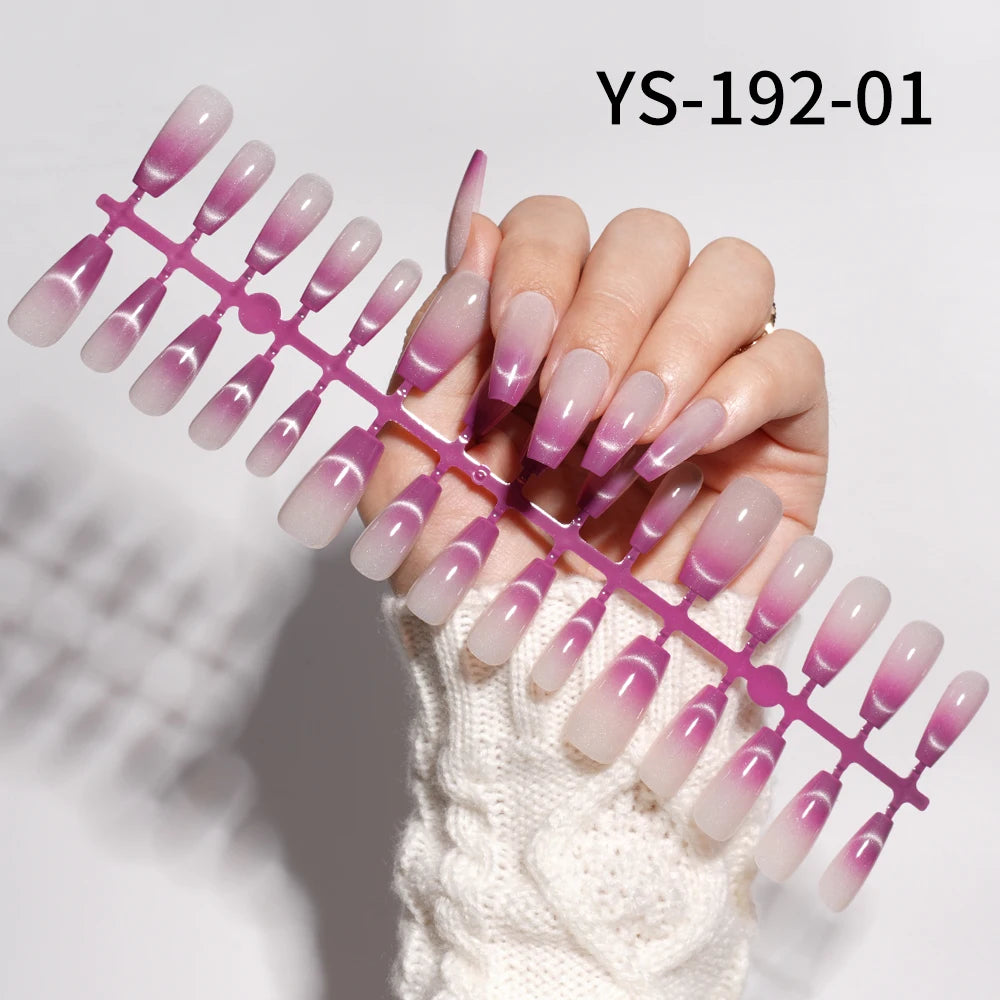 Wholesale New 30Pcs Glitter Luxury Handmade Crescent Cat Eye Nail Tips French Soft Gel Nail Art Kits False Press on Nails Set