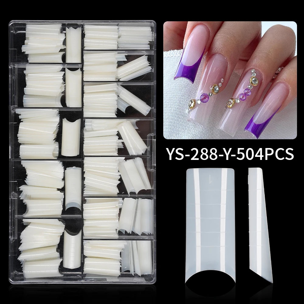 Factory Wholesale 504pcs/Box False Nail Tips Nature Clear Half Cover French Square Nail Tips With Scales for Nail Art Salon