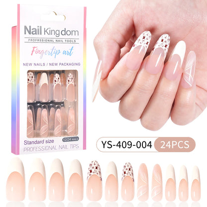 Wholesale 24pcs Custom Nail Art Salon Soft Gel Handmade Press on Nails Kit French Tip Manicure Acrylic Stick on Nails
