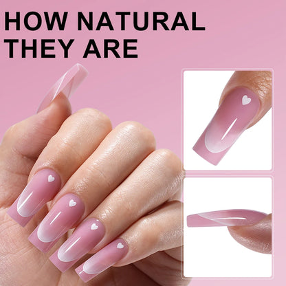 Wholesale 120pcs French Square False Nails Tip Brown Pink Heart Design Soft Gel Nails Press on French Tips