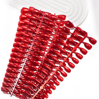 32pcs/128pcs Custom Cherry Wine Crystal Cat Eye False Nails Reusable Solid Color Short Almond Red Cat Eye Press on Nails Art