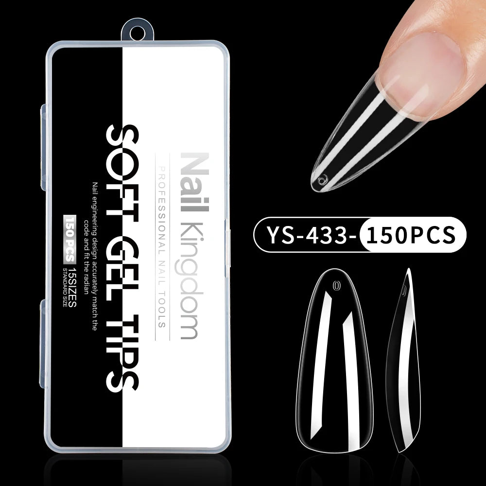 Wholesale False Nail Art Tips 15 Size Full Cover Traceless Transparent Clear Coffin Stiletto Square Almond Soft Gel Nail Tips