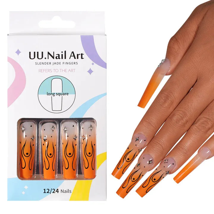 Private Label Wholesale Custom 24pcs French Style Press on Nail Long Square Rhinestone Luxury Press on Nails With Diamond
