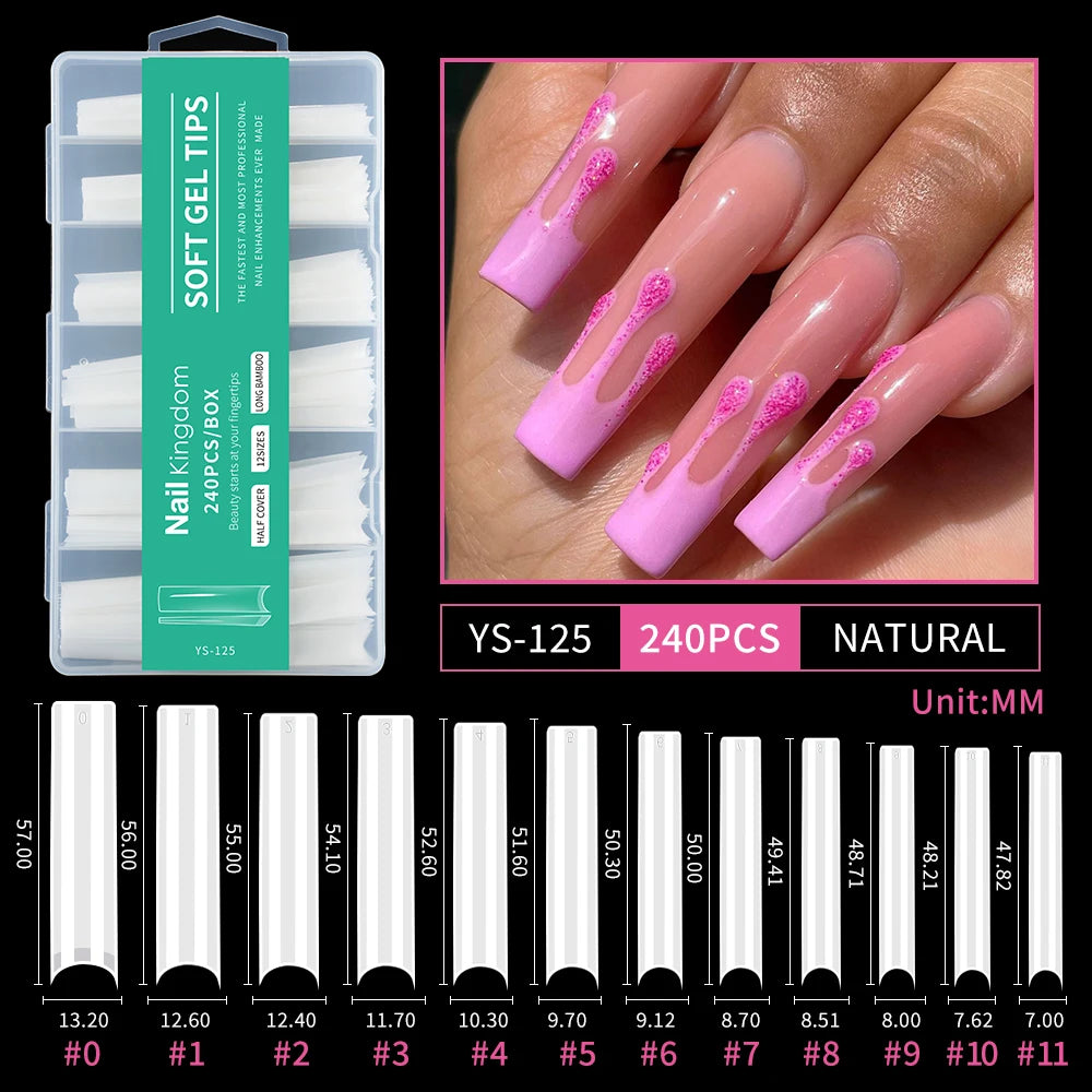 Wholesale Full Half Cover Long Stiletto Square Coffin Nails Tips Soft Gel Nail Extension Tips Nail Tips Non C Curve