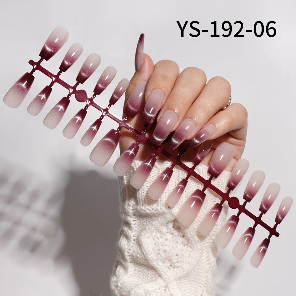 Wholesale New 30Pcs Glitter Luxury Handmade Crescent Cat Eye Nail Tips French Soft Gel Nail Art Kits False Press on Nails Set