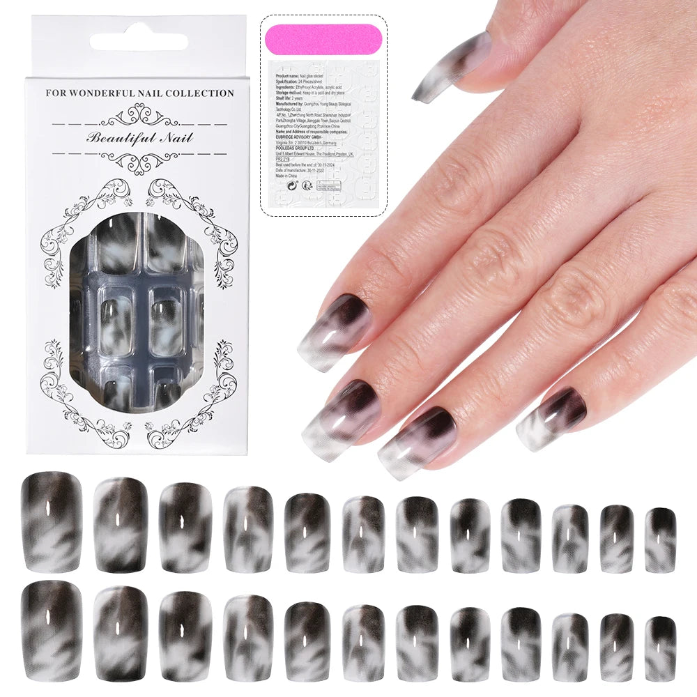 Hot Selling Custom 24PCS Press on Nails Gray Color Handmade Short Square Gel Press on Nails for Women Nail Art DIY Design
