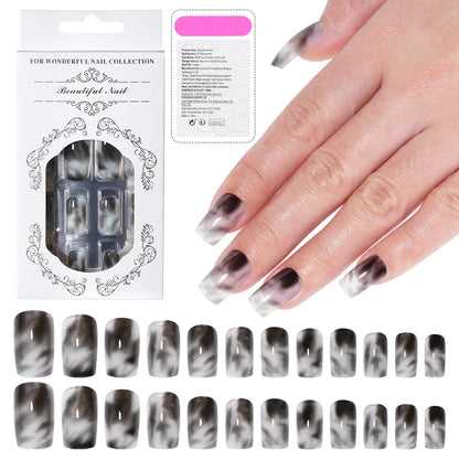 Hot Selling Custom 24PCS Press on Nails Gray Color Handmade Short Square Gel Press on Nails for Women Nail Art DIY Design