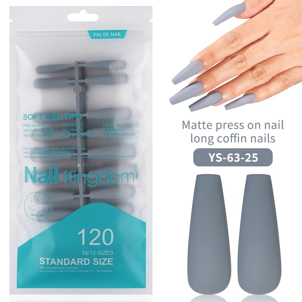 Factory Supplying False Nail Full Cover Waterproof Long Coffin Matte Rainbow Solid Colors Nails Tips Designer Press on Nails