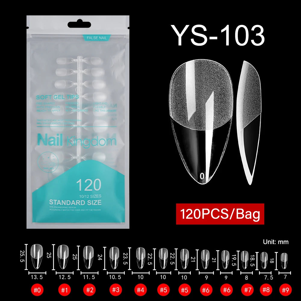 Wholesale 120pcs/bag Full Cover Manicure Clear Nail Tips Traceless Medium Stiletto Half Matte Acrylic Nail Tips for Nail Art